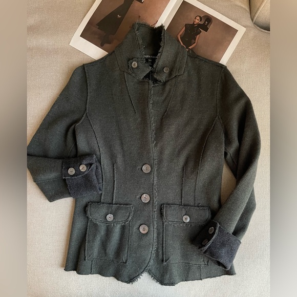 Eileen Fisher Felted Merino Double Knit Blazer/Jacket In Olive Army Green Size S - Picture 5 of 11